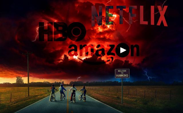 Največji ponudniki vsebin na zahtevo so Netflix, HBO in Amazon. Fotomontaža Leon Vidic