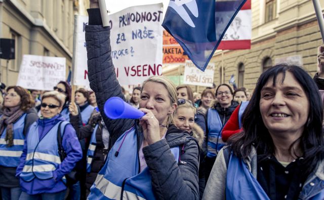 Sindikati javnega sektorja na protestnem shodu v Ljubljani, 41. 3. 2018 Foto Voranc Vogel/delo