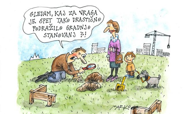 Reševanje stanovanjskega problema seveda ni nov izziv Slovencev, ga pa gospodarska rast očitno ni zmanjšala.  KARIKATURA: Marko Kočevar