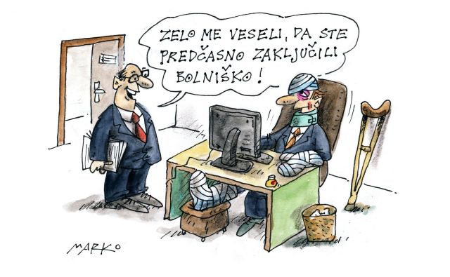 Bolniška. KARIKATURA: Marko Kočevar