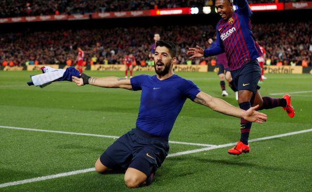 Luis Suarez se je takole veselil vodilnega gola na španskem derbiju. ​FOTO: Reuters