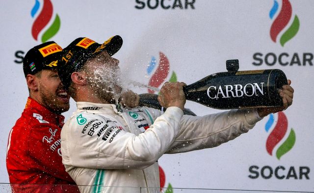 Valtteri Bottas si je dal duška po peti zmagi v karieri. FOTO: AFP