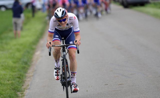 Matej Mohorič je na DP v vožnji na kronometer minuli teden osvojil 2. mesto, 30. junija pa bo v Radovljici branil naslov prvaka na cestni dirki. FOTO: Leon Vidic/Delo