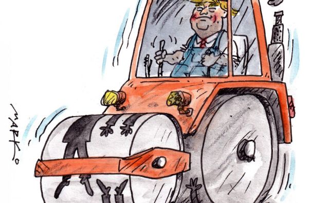 Trump čez trupla. Karikatura: Marko Kočevar