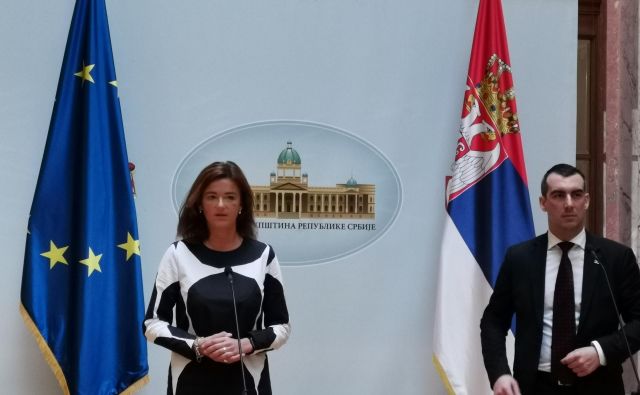 Slovenska evroposlanka Tanja Fajon in poslanec srbske narodne skupščine Vladimir Orlić v Beogradu. Foto Milena Zupanič