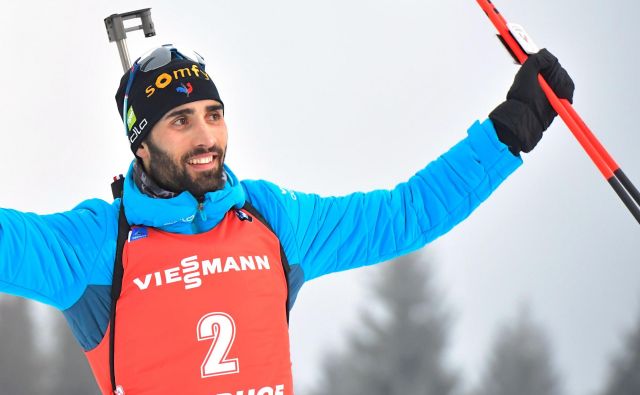 Martin Fourcade je z zmago prevzel tudi vodstvo v skupnem seštevku svetovnega pokala. FOTO: Tobias Schwarz/AFP