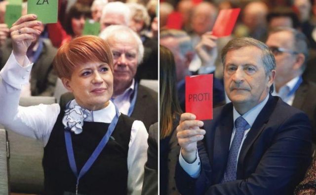 Aleksandra Pivec je postala predsednica Desusa 15 mesecev za tem, ko je postala ministrica za kmetijstvo. Karl Erjavec se poslavlja po 15 letih. FOTO: Leon Vidic/Delo