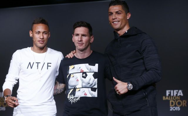 Najbolje plačani nogometaši na svetu so (z leve) Neymar, Lionel Messi in Cristiano Ronaldo. FOTO: Reuters