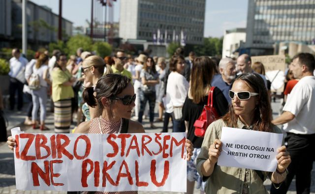 Protest proti sprejetju zakona o financiranju zasebnega šolstva junija 2019 FOTO: Blaž Samec