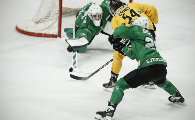 Pred enim letom so hokejisti SŽ Olimpije in Brunica igrali v finalu AHL, v obeh taborih pa razmišljajo o možnosti selitve v najvišji regionalni razred. FOTO: Uroš Hočevar/Delo