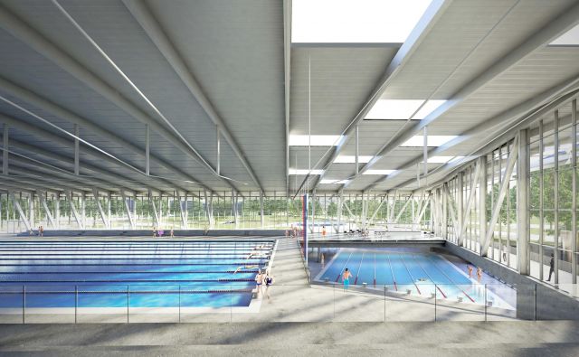 Najsodobnejši plavalni center bo omogočal izvedbo velikih mednarodnih tekmovanj v plavanju in drugih vodnih športih. Fotografije Arhiv Lorenz Ateliers