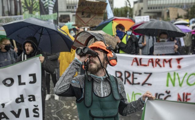 Naravovarstveniki so zaradi omejitev v predpisih tudi protestirali pred državnim zborom. FOTO: Voranc Vogel/Delo