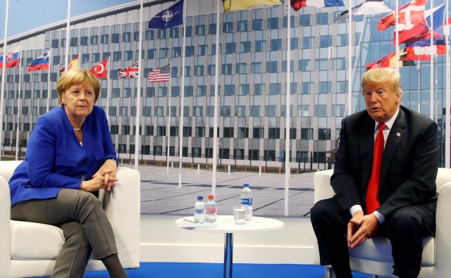 Predsednik Trump in kanclerka Angela Merkel julija 2018 v Bruslju. Foto Kevin Lamarque Reuters Pictures