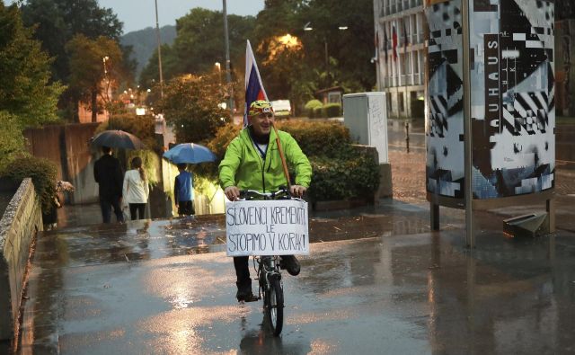 Protest v dežju. FOTO: Jože Suhadolnik/Delo