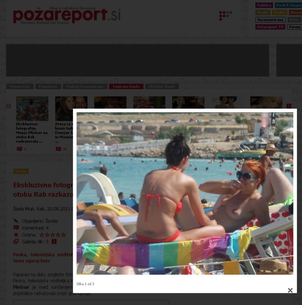 Manja Ple&scaron;nar (29) zasačena zgoraj brez