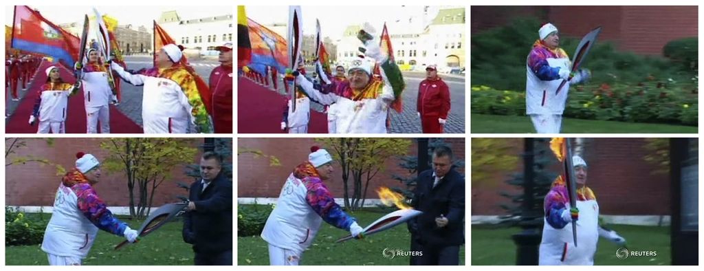 Olimpijskemu ognju v Rusiji pomagali z vžigalnikom