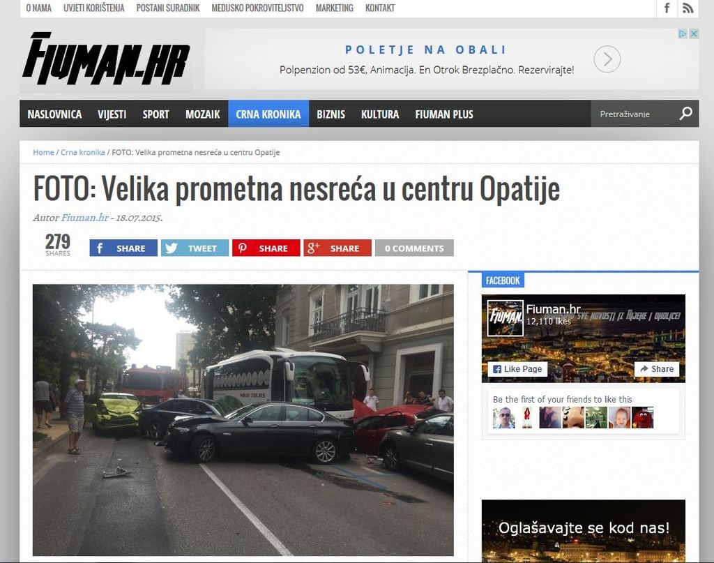 Voznik slovenskega avtobusa povzročil nesrečo v Opatiji