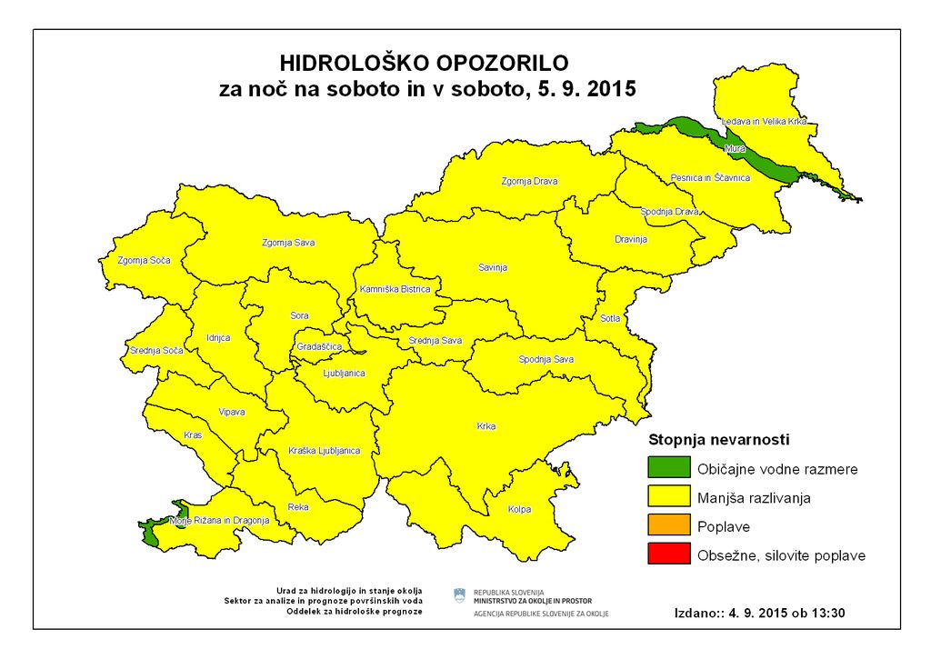Prihaja deževna sobota, možni porasti hudournikov